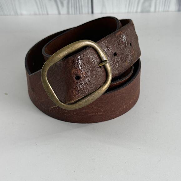 Vintage Brown USA Embossed Harness Leather Western Belt Size 42 - Picture 1 of 9